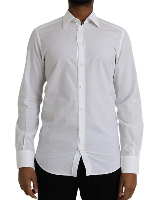 Dolce & Gabbana Gray White Logo Cotton Men Dress Gold Shirt for men