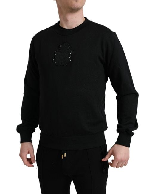 Dolce & Gabbana Black Cotton Round Neck Pullover Logo Sweater for men
