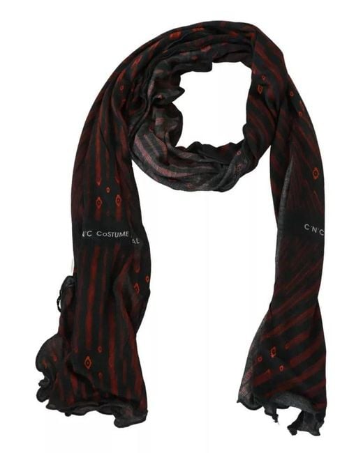 CoSTUME NATIONAL Black Red Viscose Foulard Branded Scarf for men