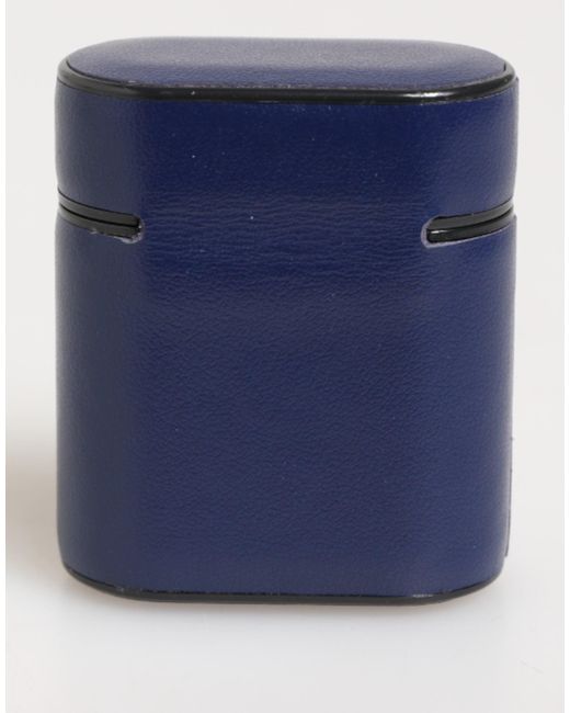 Dolce & Gabbana Blue Leather Logo Print Flip Holder Men Airpods Case