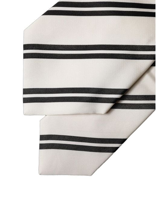Dolce & Gabbana White Black Stripes Silk Adjustable Necktie Tie