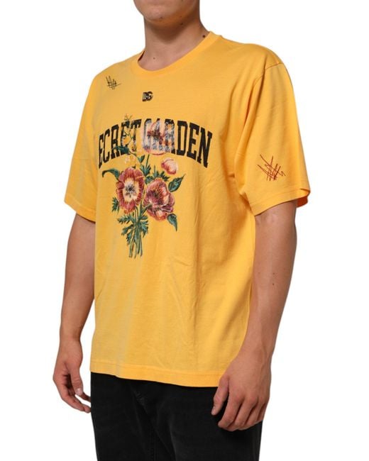 Dolce & Gabbana Yellow Secret Graden Floral Cotton Crewneck T-Shirt for men