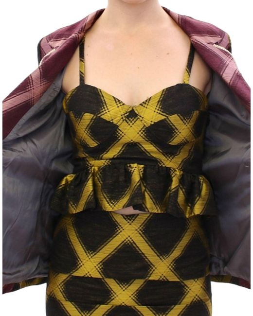 House of Holland Multicolor Purple Checkered Blazer Jacket