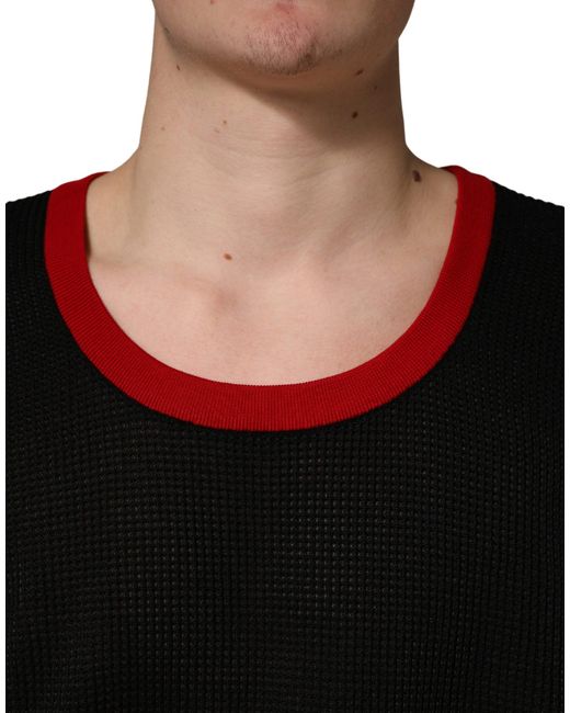 Dolce & Gabbana Black Crew Neck Sleeveless Knit Vest T-Shirt Cotton Polyester for men
