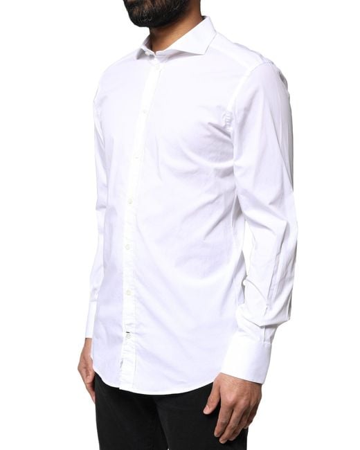 Dolce & Gabbana White Cotton Long Sleeves Dress Shirt for men