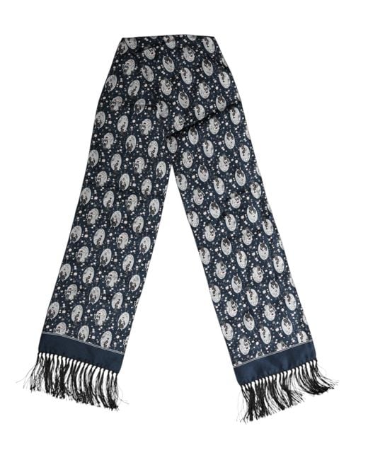 Dolce & Gabbana Blue Silk Neck Wrap Shawl Scarf for men