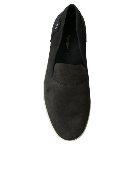 Dolce & Gabbana Black Blue Suede Caimanloafers Slippers Shoes for men