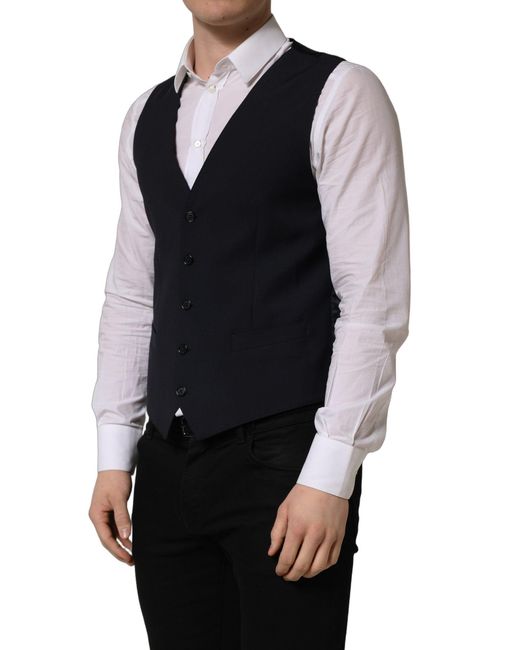 Dolce & Gabbana Black Wool Single Breasted Waistcoat Vest for men