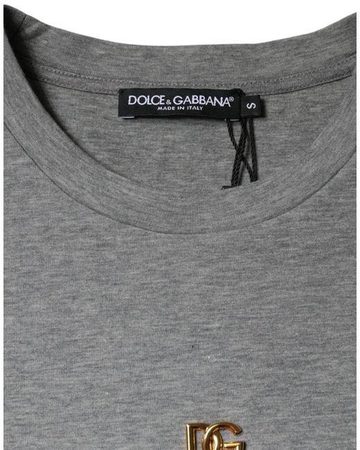 Dolce & Gabbana Gray Cotton Blend Embellished Tee T-Shirt
