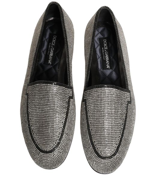 Dolce & Gabbana Gray Silver Crystal Embellished Men Loafers Shoes for men
