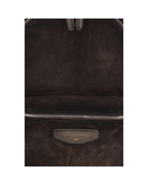 Santoni Black Brown Calf Leather Bos Taurus Backpack for men