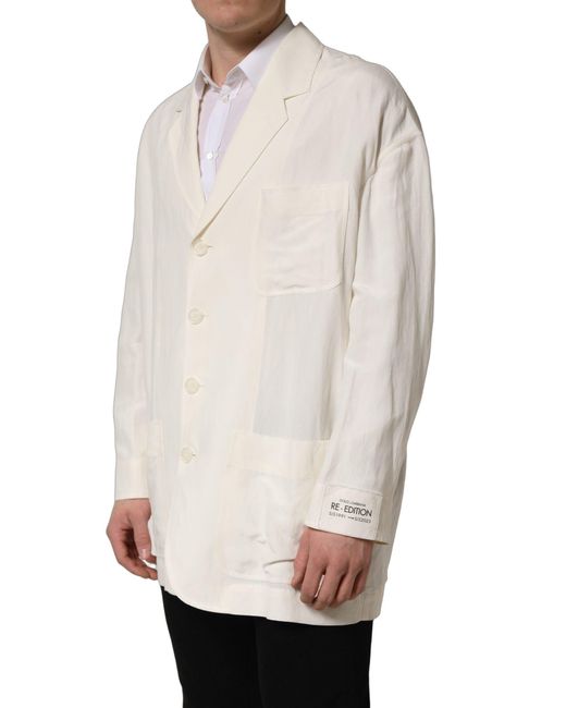 Dolce & Gabbana Natural Off White Flax Single Breasted Blazer Jacket for men