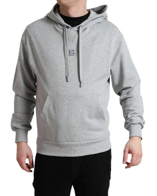 Dolce & Gabbana Gray Cotton Logo Hooded Sweatshirt Sweater for men