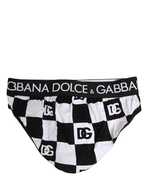Dolce & Gabbana Black White Logo Checkered Midi Brief Underwear for men