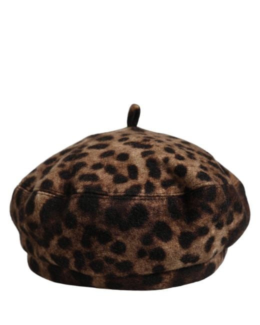 Dolce & Gabbana Black Brown Leopard French Style Beret Capello Hat