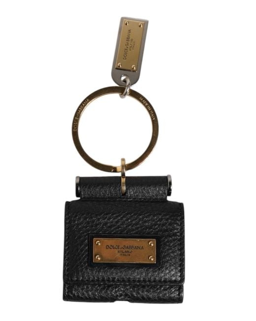 Dolce & Gabbana Black Leather Strap Metal Logo Plaque Airpods Case for men