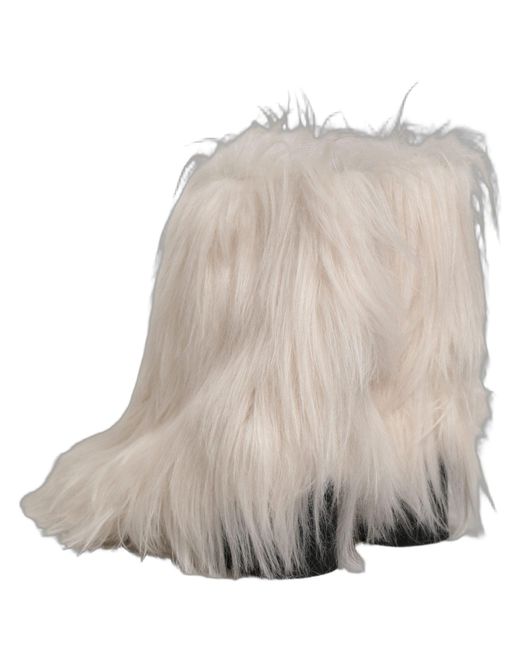 Dolce & Gabbana Natural White Faux Fur Mid Calf Men Boots Shoes for men