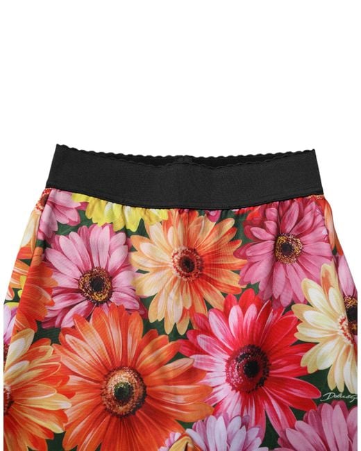 Dolce & Gabbana Red Floral Leggings Stretchwaist Pants Elastane+Polyamid+Polyester