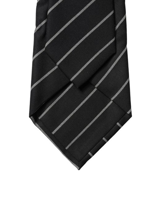 Dolce & Gabbana Black White Stripes Wool Adjustable Necktie Tie