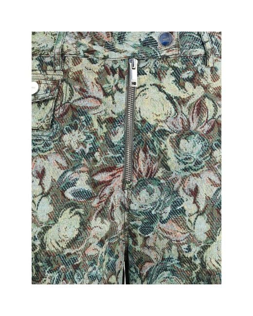 Ganni Green Printed Stretched Cotton Pants