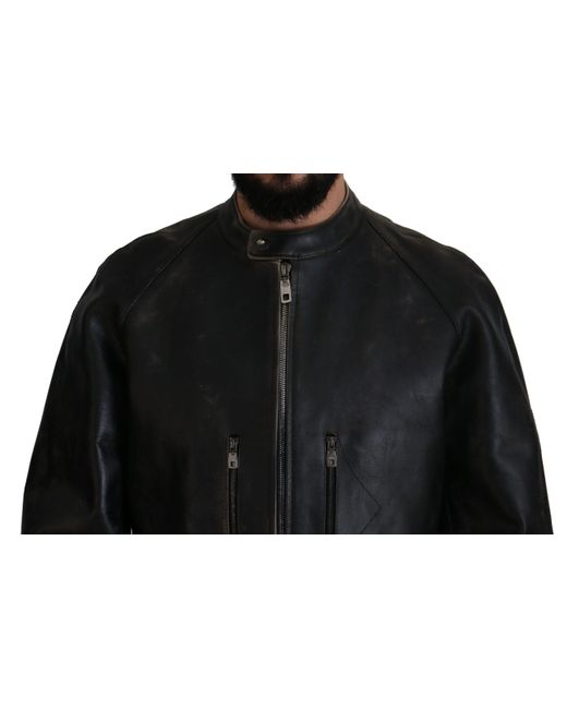 Dolce & Gabbana Black Elegant Leather Jacket With Details for men
