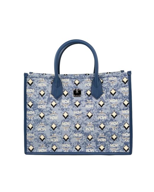 MCM Blue Aren Munchen Denim Tote Bag