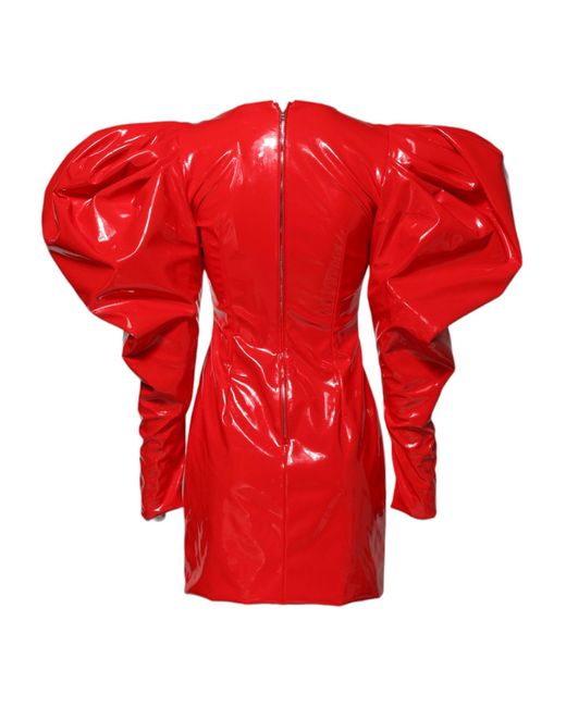 Dolce & Gabbana Red Patent Leather Puff Sleeves Mini Dress for men