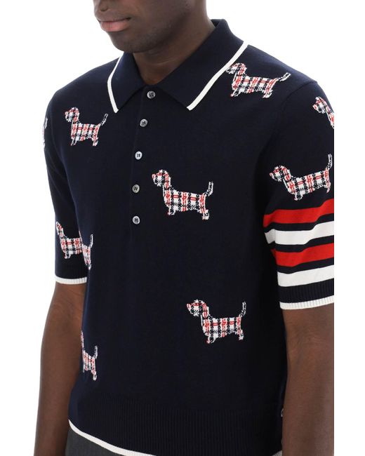 Thom Browne Blue Hector Knitted Polo Shirt for men