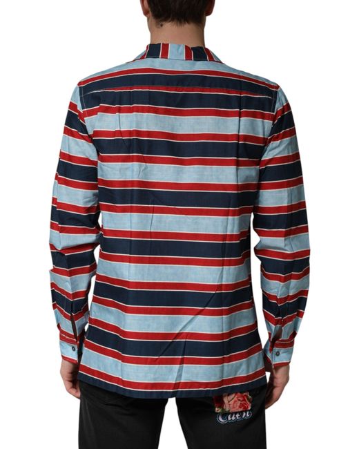 Dolce & Gabbana Blue Stripes Cotton Button Down Shirt for men