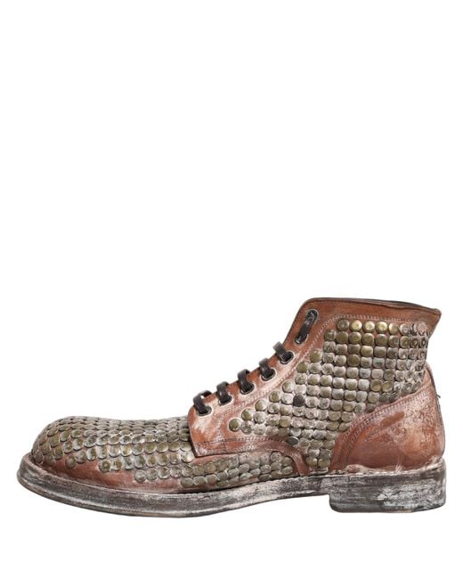 Dolce & Gabbana Brown Leather Runway Studs Ankle Boots Shoes for men