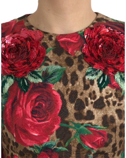 leopard print dress with red roses Slaydiva Casual Minimalist Red Floral Pattern Mini Dress For Women, Suitable Summer Leopard Print Rose Plus Size Chic