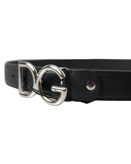 Dolce & Gabbana Black Leather Silver Logo Metal Buckle Belt for men