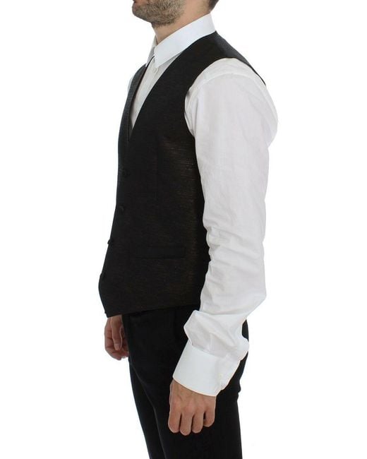 Dolce & Gabbana Black Dolce Gabbana Wool Logo Dress Gilet Vest for men