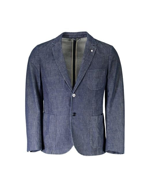 Gant Blue Chic Cotton Long Sleeve Jacket for men