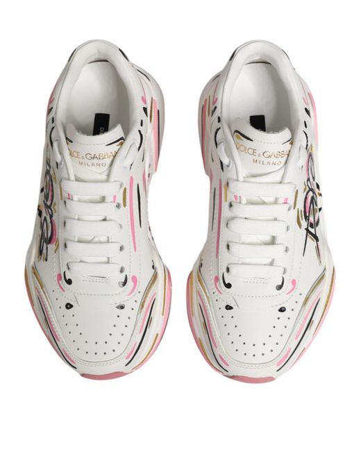 Dolce & Gabbana White Multicolor Hand Painted Daymaster Sneaker Shoes