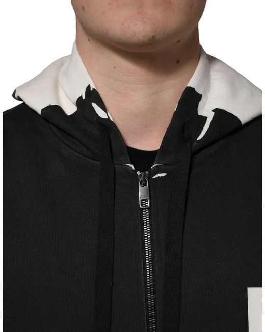 Dolce & Gabbana Black Cotton Logo Hooded Full Zip Sweater Clothing for men