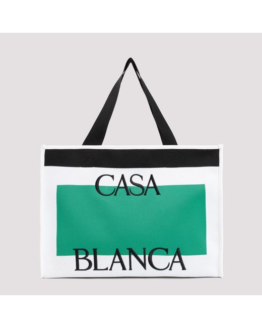 Casablancabrand White And Green Knitted Polyester Shopper Bag for men