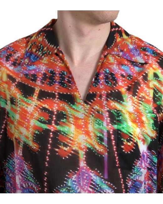 Dolce & Gabbana Red Multicolor Luminarie Print Men Cotton Shirt for men