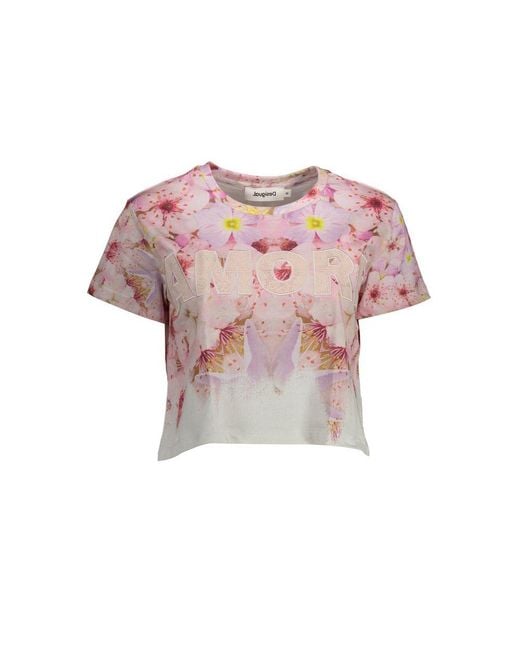 Desigual Pink Chic Embroidered Cotton Tee