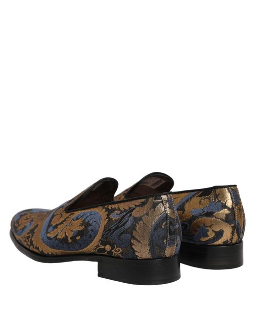 Dolce & Gabbana Gray Blue Brocade Slip On Men Dress Loafers Shoes for men