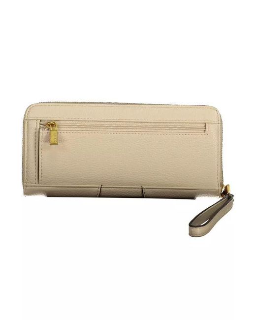 Guess Natural Beige Chic Zip Wallet With Contrasting Accents
