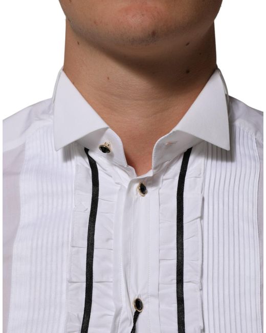 Dolce & Gabbana Purple White Cotton Collared Long Sleeve Gold Dress Shirt for men