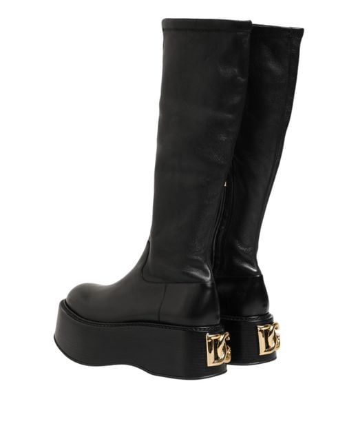 Dolce & Gabbana Black Platform Leather Kneehigh Boots for men