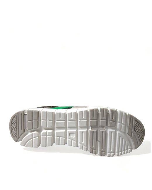 Dolce & Gabbana Green Multicolor Leather Suede Low Top Sneakers Shoes for men