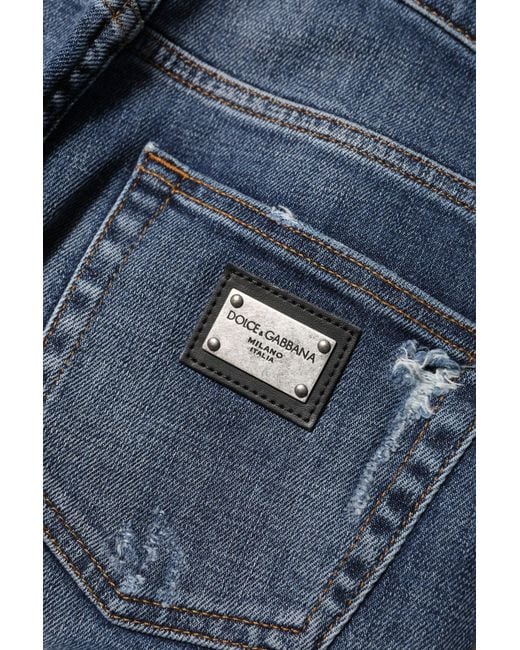 Dolce & Gabbana Blue Distressed Ripped Skinny Jeans