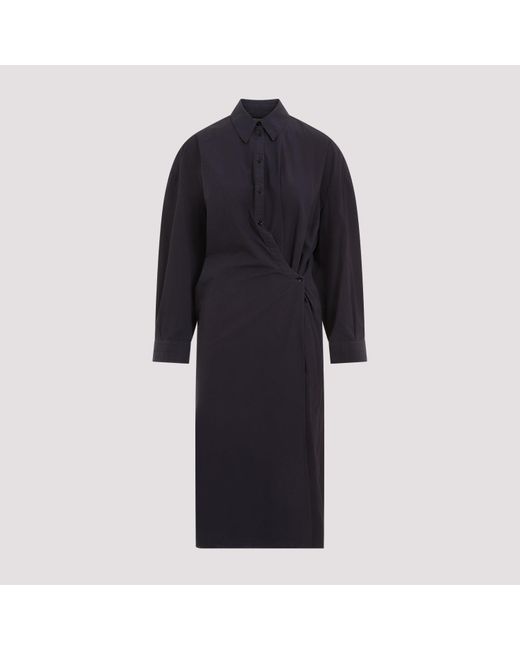 Lemaire Blue Dark Navy Straight Collar Twisted Cotton Midi Dress