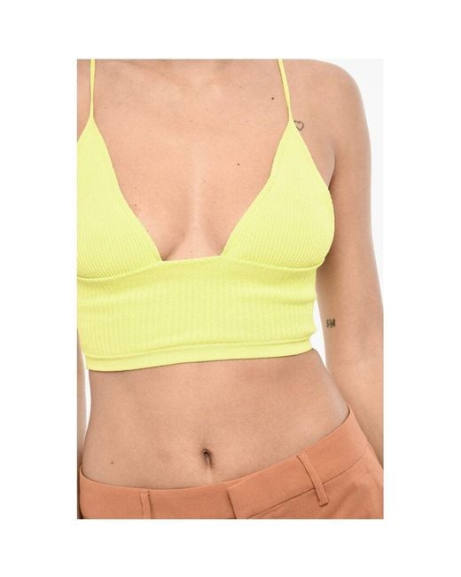 DSquared² Yellow Deep Neckline Ribbed Cropped Top