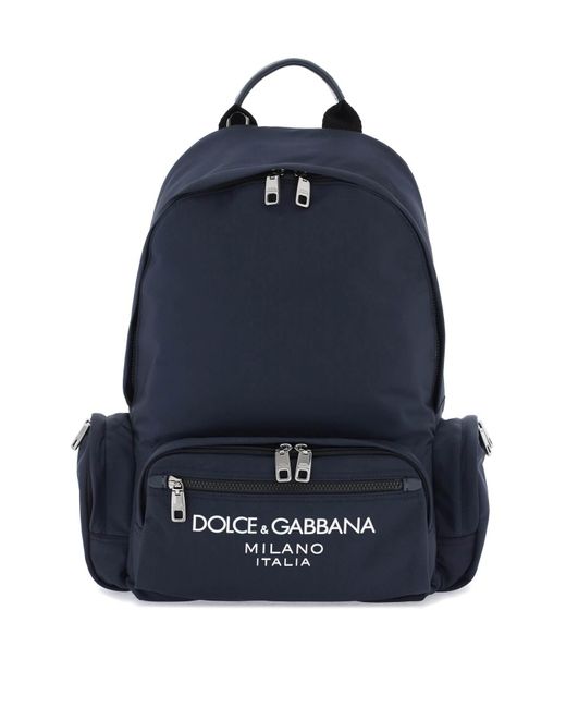 Dolce & Gabbana Blue Nylon Backpack With Logo for men