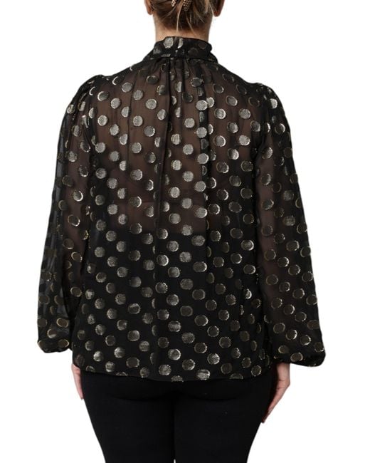 Dolce & Gabbana Black Sheer Tied Neck Polka Dots Blouse Top for men