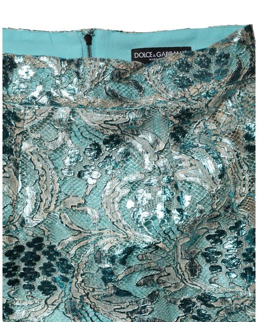Dolce & Gabbana Green Floral Brocade High Waist Mini Skirt Polyester